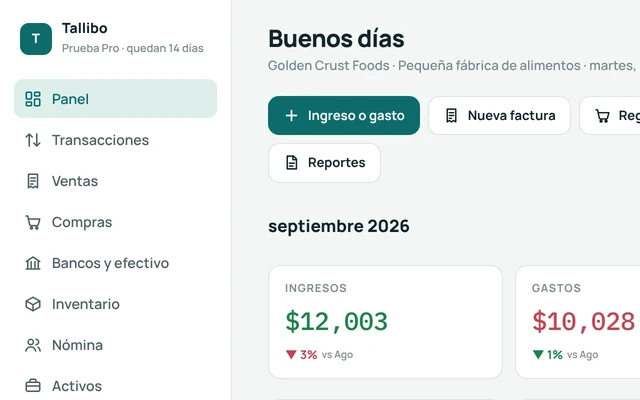 The dashboard in Spanish